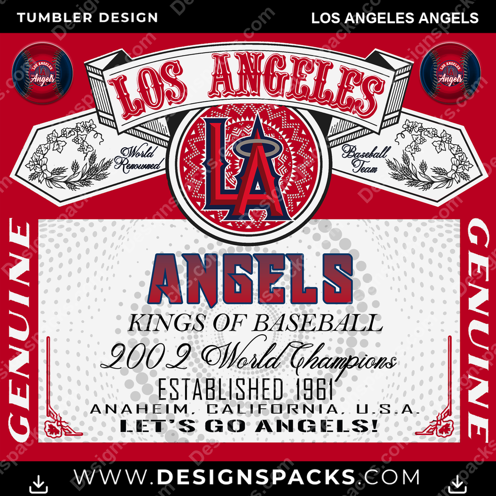Baseball Bud Los Angeles Angels Tumbler Digital Wrap Design