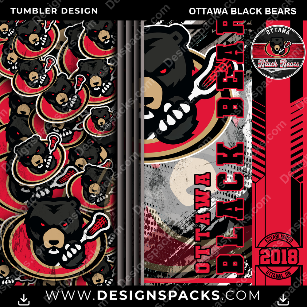 Lacrosse Sports Ottawa Black Bears PLL Lacrosse Tumbler Digital Wrap Design Download
