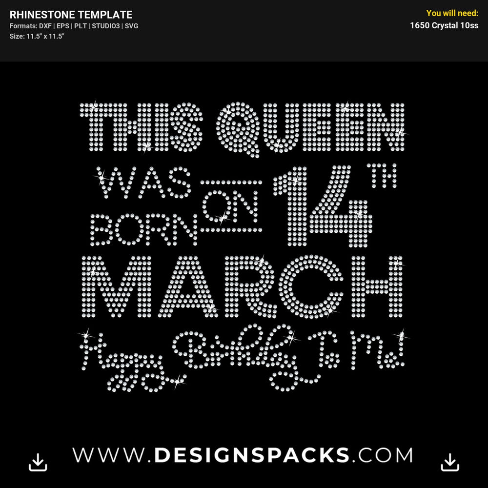 Queen Born Birthday Rhinestone Digital Template