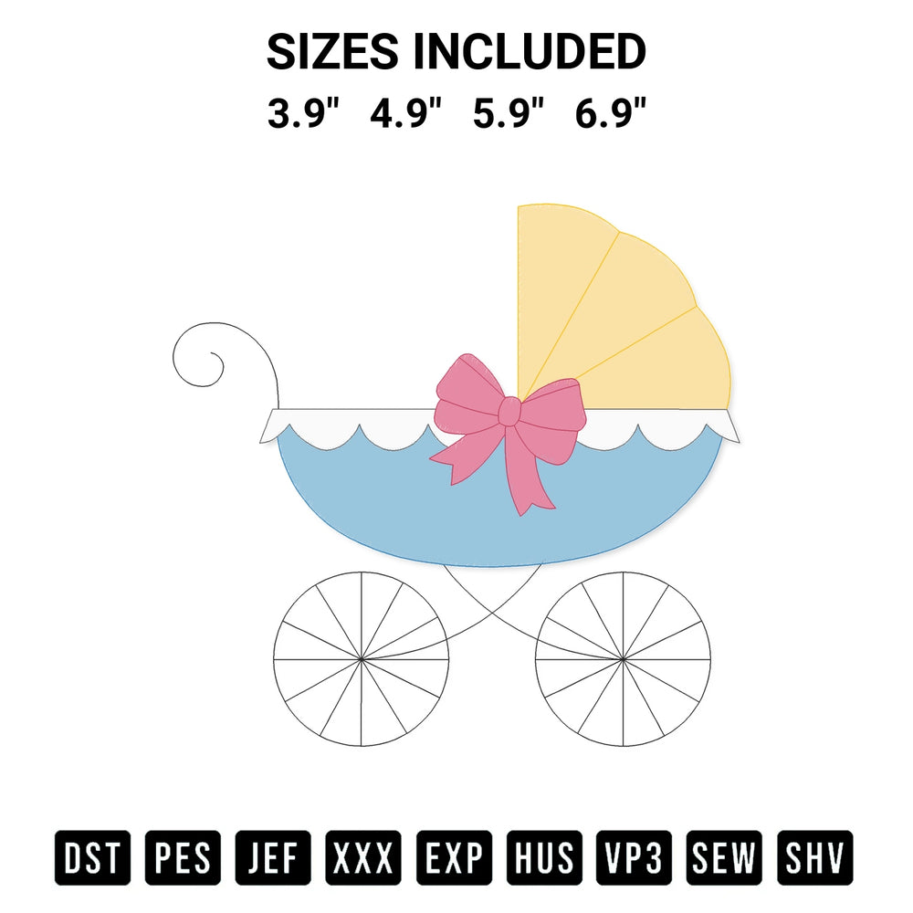 Shop the Baby Carriage Embroidery Design machine embroidery pattern at Designspacks.com. Beautifully digitized for flawless stitching on any fabric. Available sizes: 3.9", 4.9", 5.9", 6.9".
