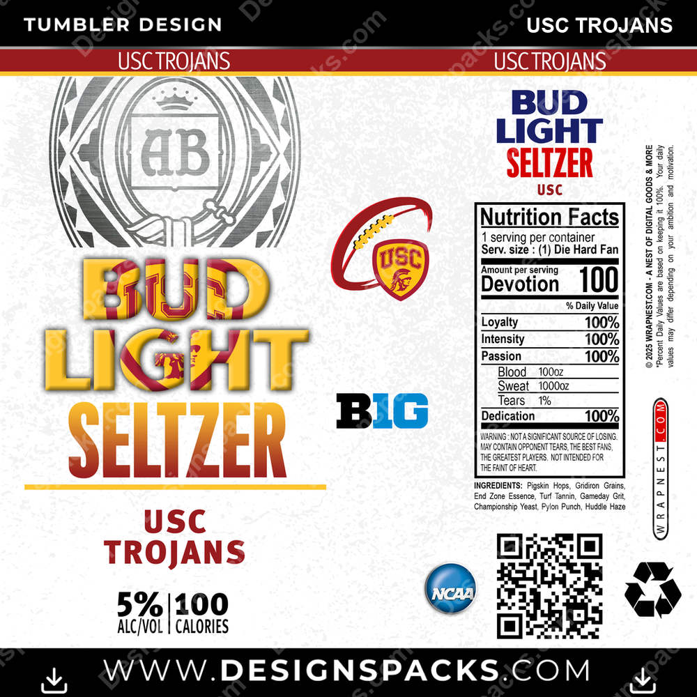 College Sport Bud Light Seltzer USC Trojans NCAA College Sport Tumbler Digital Wrap Design Download