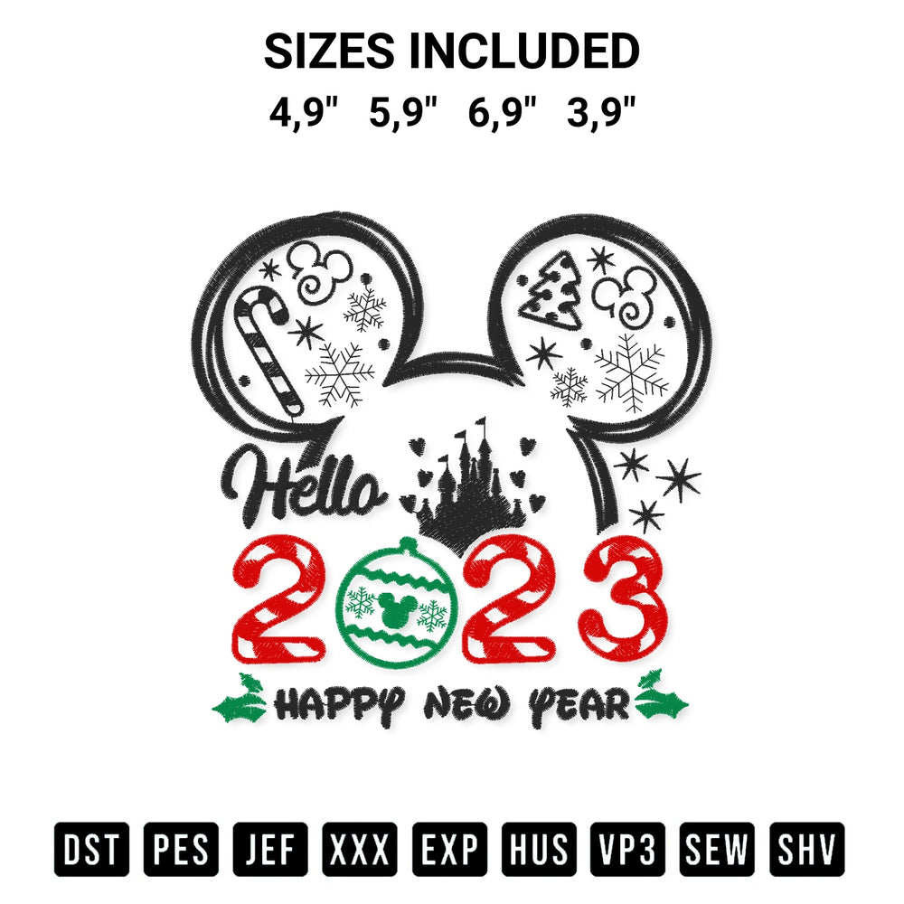 Download the Mouse Happy New Year 2023 Logo Embroidery Design machine embroidery design exclusively at Designspacks.com. Premium digitized pattern for apparel and DIY crafts. Available sizes: 4,9", 5,9", 6,9", 3,9".