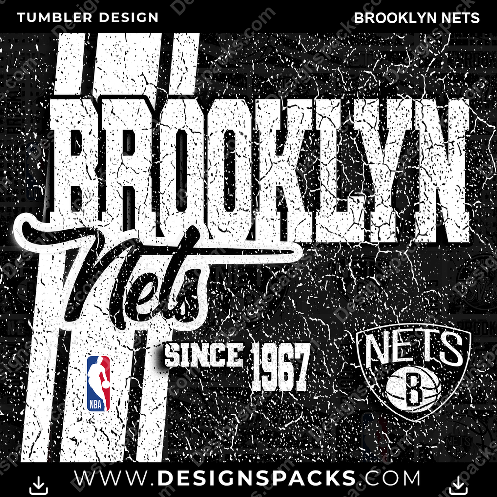 Basketball Grunge Brooklyn Nets Tumbler Digital Wrap Design
