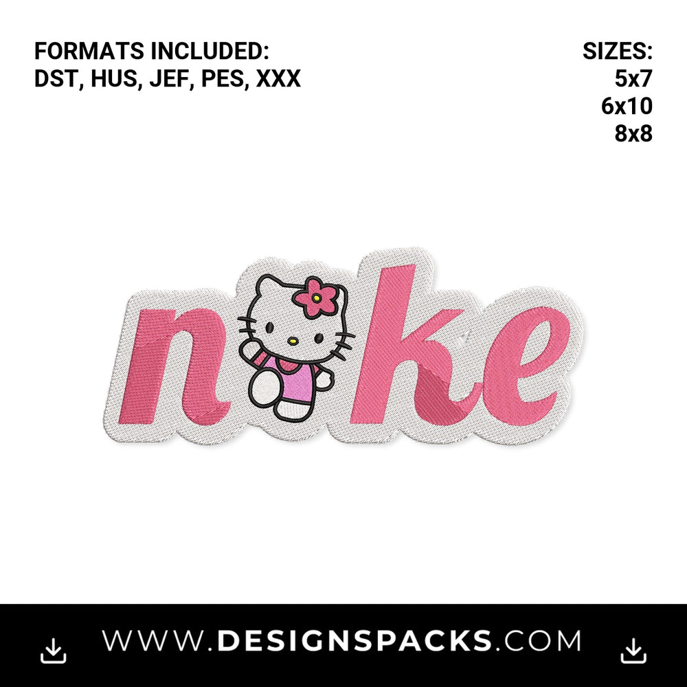 Pink Hello Kitty Nike Logo Embroidery Design - Instant digital download pattern at Designspacks.com