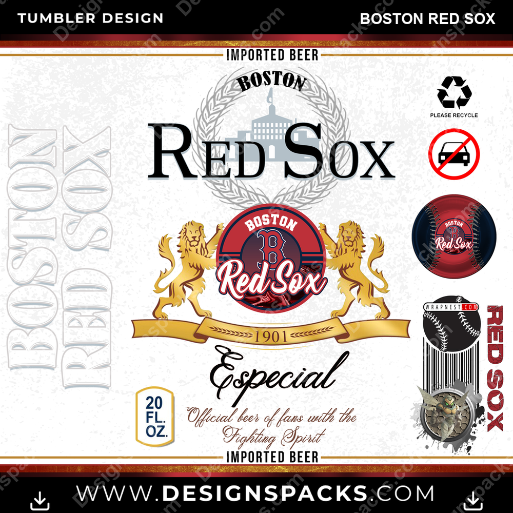 Baseball Modelo Boston Red Sox Tumbler Digital Wrap Design