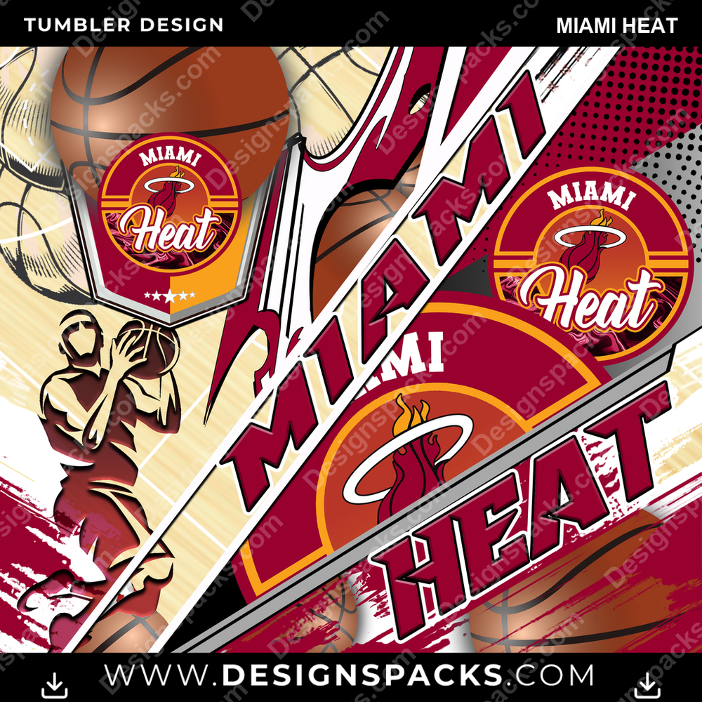 Basketball Silhouette Miami Heat Tumbler Digital Wrap Design