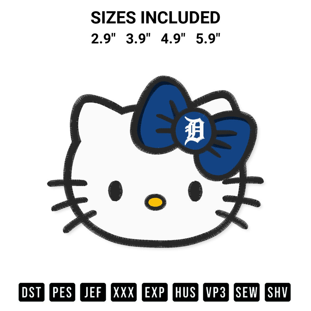 Create amazing crafts with the Hello Kitty Face Detroit Tigers Embroidery Design embroidery file. High-quality digital download from Designspacks.com, perfect for beginners and pros. Available sizes: 2.9", 3.9", 4.9", 5.9".