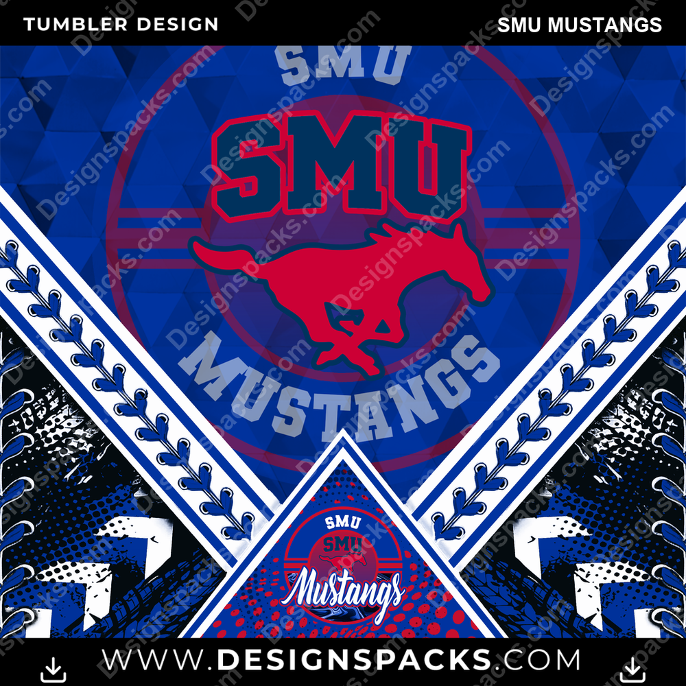 College Sport Diamond SMU Mustangs Tumbler Digital Wrap Design