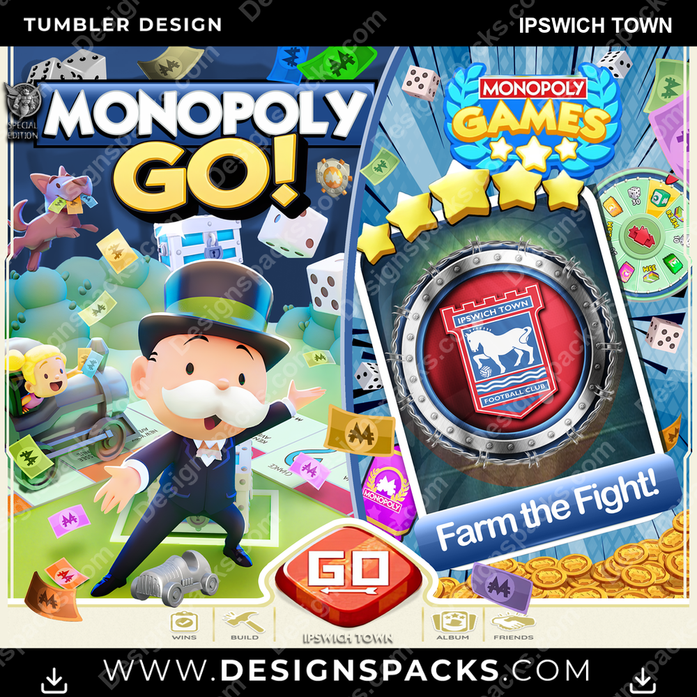 Soccer UK Monopoly Go! Ipswich Town Tumbler Digital Wrap Design