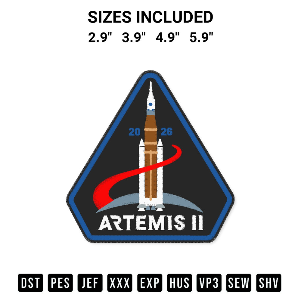 Discover the perfect addition to your crafting collection: Nasa Artemis Ii 2026 Mission Embroidery Design embroidery file. Instantly available at Designspacks.com. Available sizes: 2.9", 3.9", 4.9", 5.9".