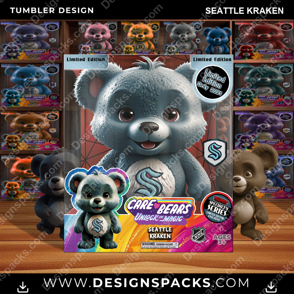 Hockey Care Bear Box Seattle Kraken Tumbler Digital Wrap Design