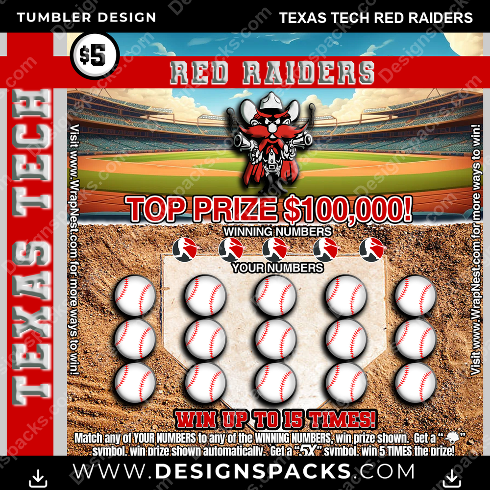 College Sport Lottery Ticket (BASEBALL) Texas Tech Red Raiders NCAA College Sport Tumbler Digital Wrap Design Download
