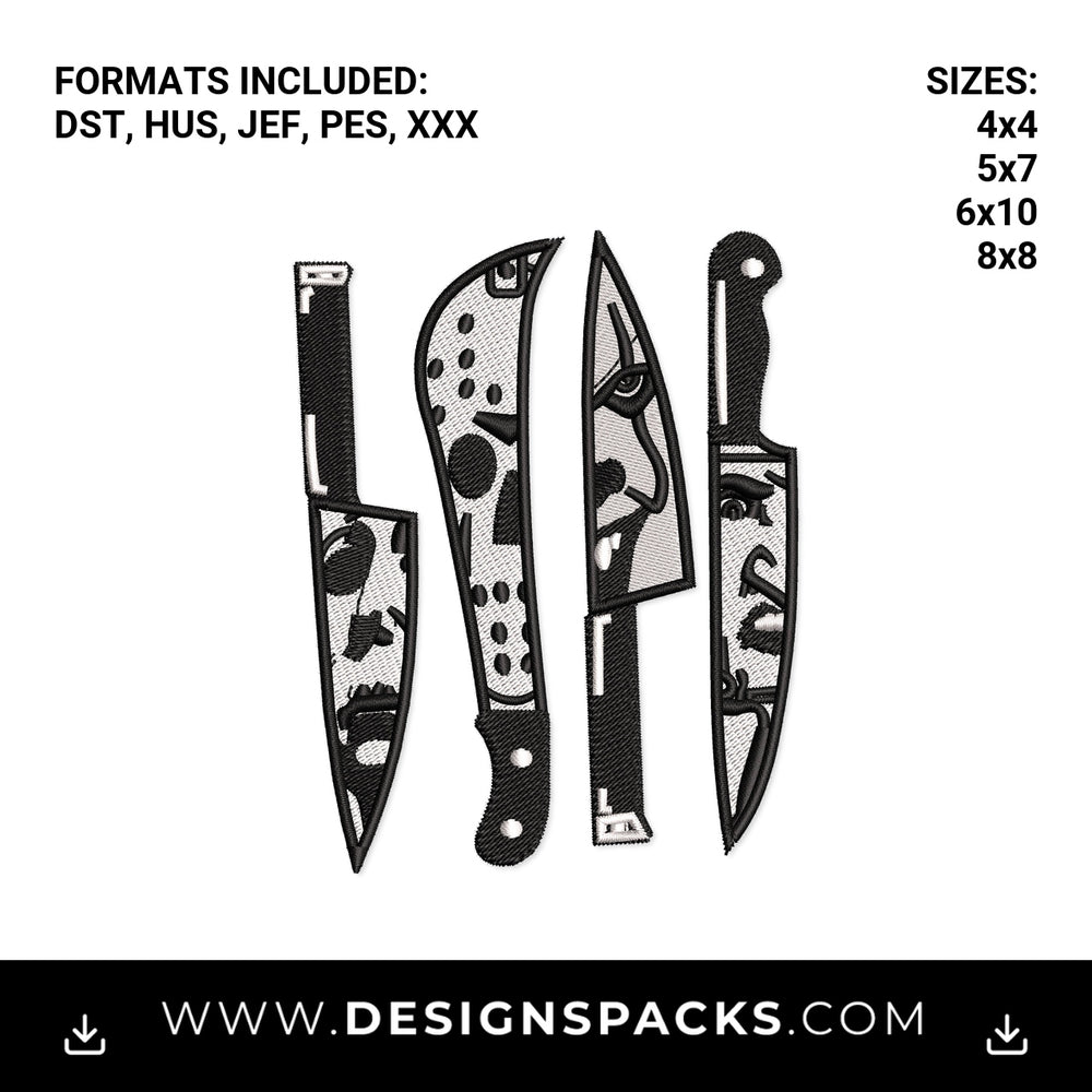 Horror Movie Slasher Knives Embroidery Design - Instant digital download pattern at Designspacks.com