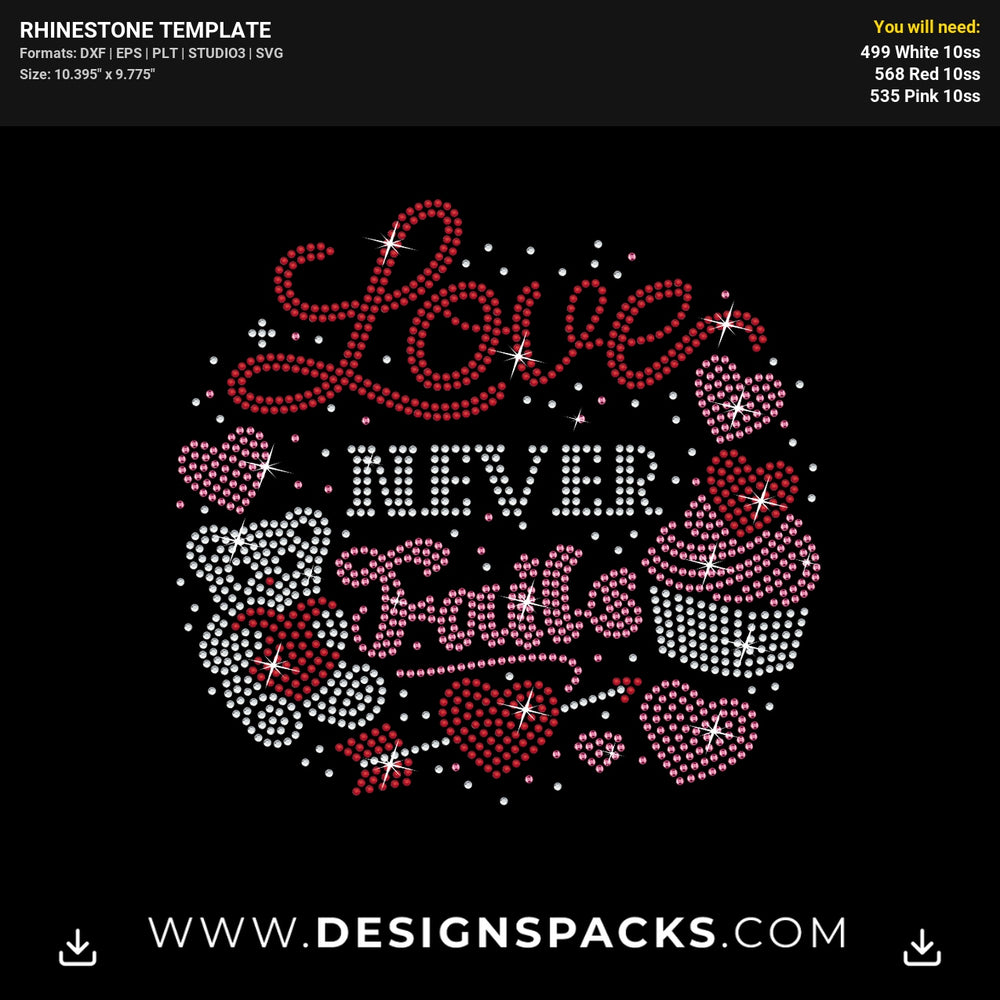Love Never Fail Bear Arrow Heart Rhinestone Digital Template