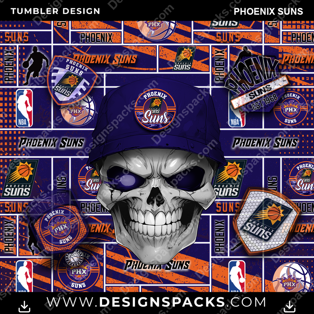 Basketball Skull Phoenix Suns Tumbler Digital Wrap Design