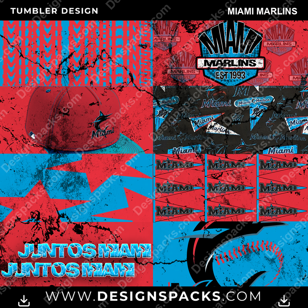 Baseball Distressed BG Miami Marlins Tumbler Digital Wrap Design