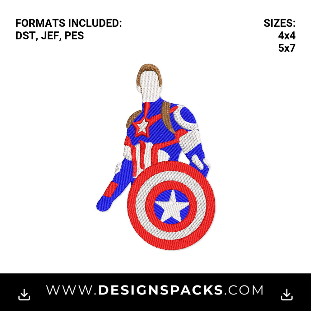 Captain America Superhero Shield File Embroidery Design - Instant digital download pattern at Designspacks.com