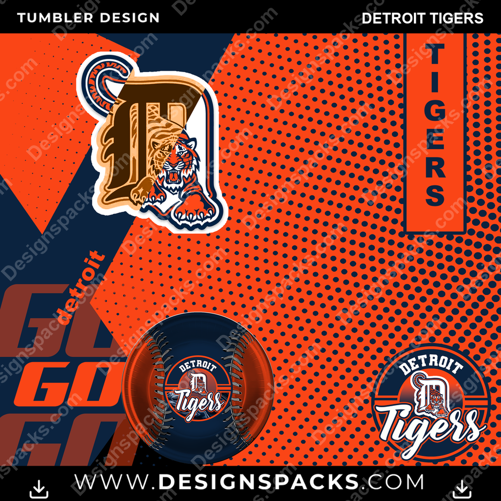 Baseball GO Detroit Tigers Tumbler Digital Wrap Design