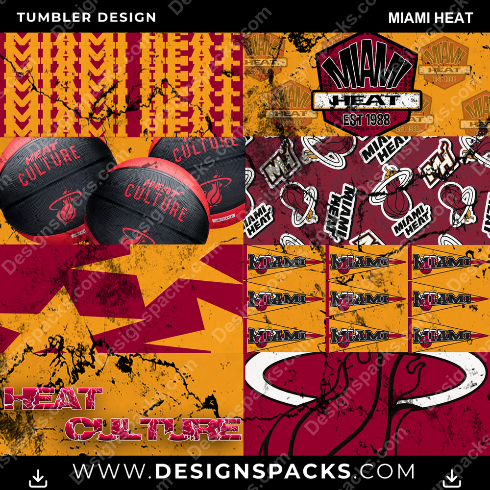 Basketball Distressed BG Miami Heat Tumbler Digital Wrap Design