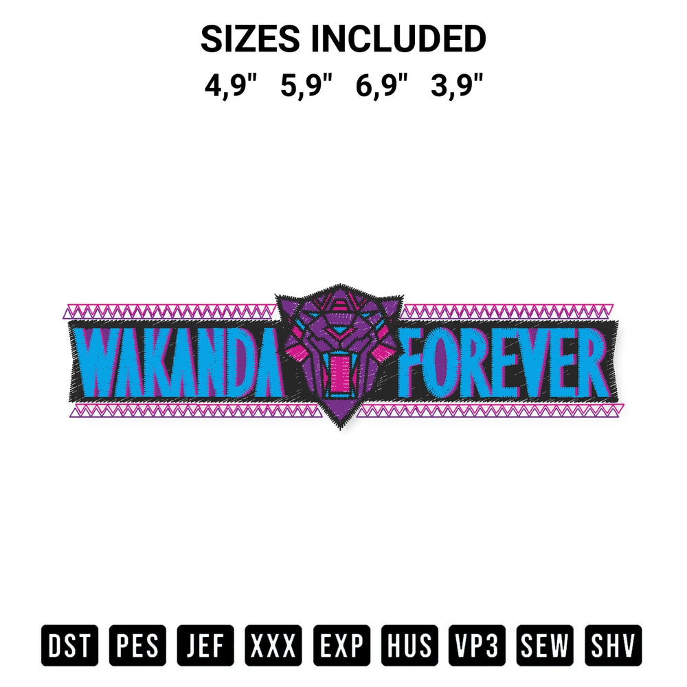 Download the Marvel Black Panther Wakanda Forever Movie Stylized Logo 2 Embroidery Design machine embroidery design exclusively at Designspacks.com. Premium digitized pattern for apparel and DIY crafts. Available sizes: 4,9", 5,9", 6,9", 3,9".