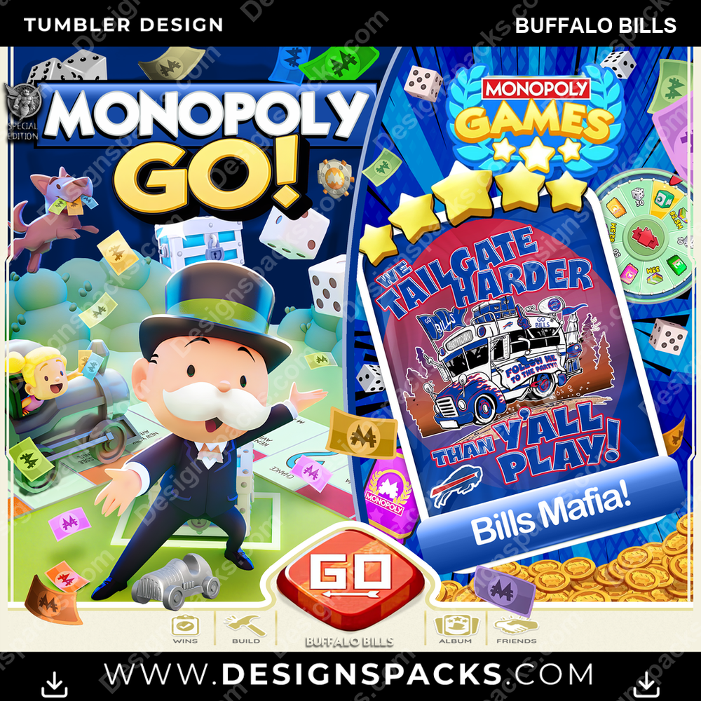 Football Monopoly Go! Buffalo Bills NFL Tumbler Digital Wrap Design Download