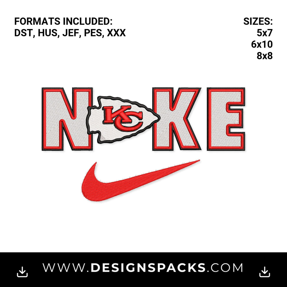Kansas City Chiefs Nike Swoosh Logo Embroidery Design - Instant digital download pattern at Designspacks.com