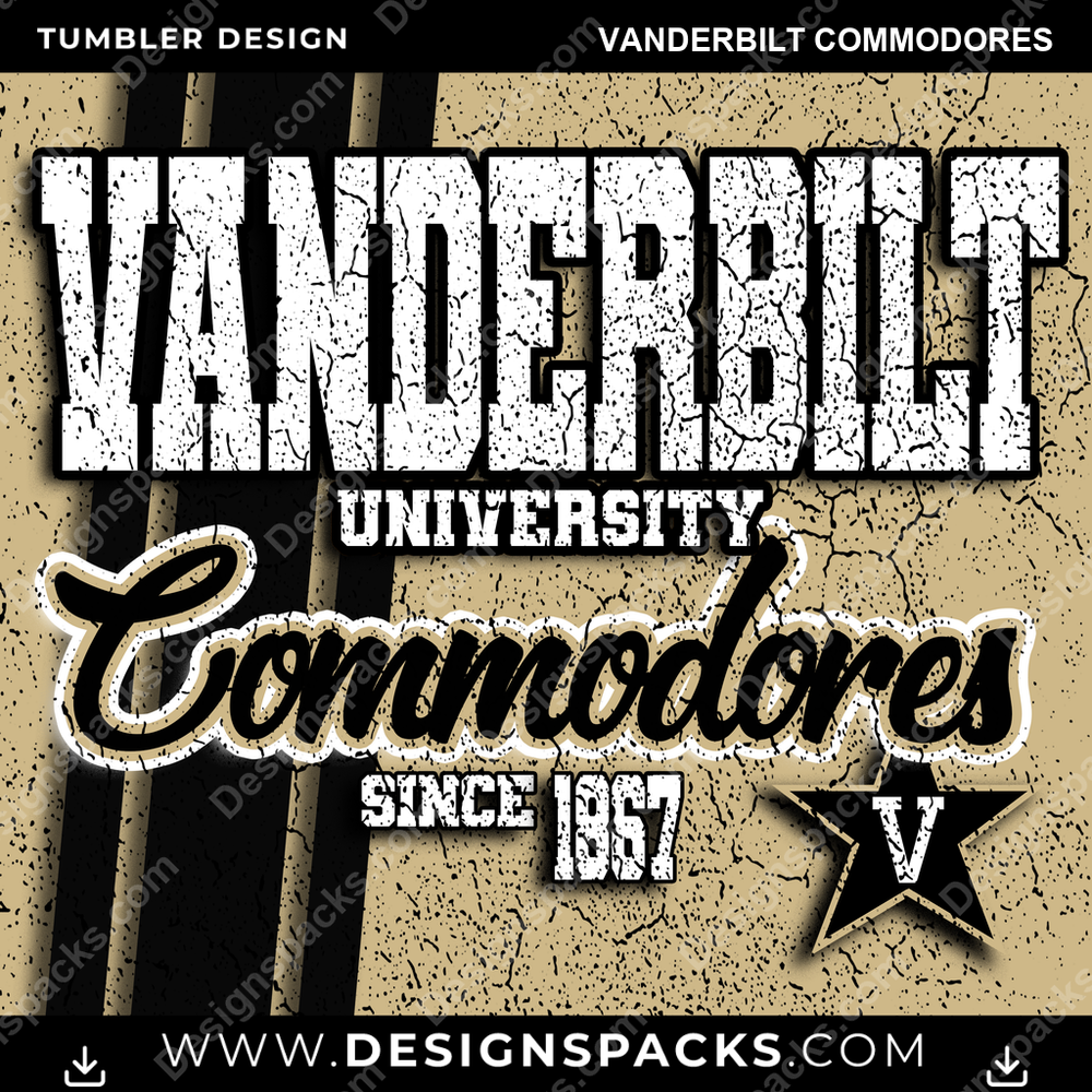 College Sport Grunge Vanderbilt Commodores Tumbler Digital Wrap Design
