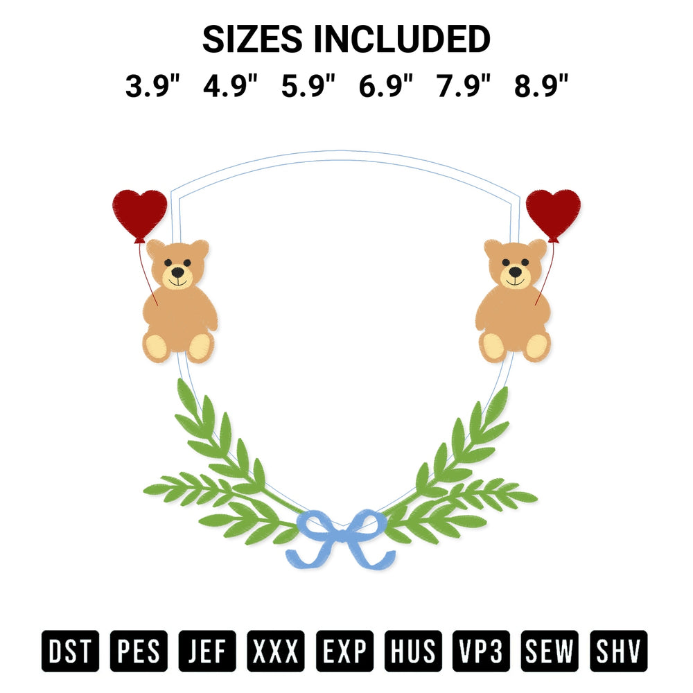 Stitch like a pro with the Bear With Heart Balloon Frame Embroidery Design embroidery pattern from Designspacks.com. High-quality digital machine embroidery file. Available sizes: 3.9", 4.9", 5.9", 6.9", 7.9", 8.9".