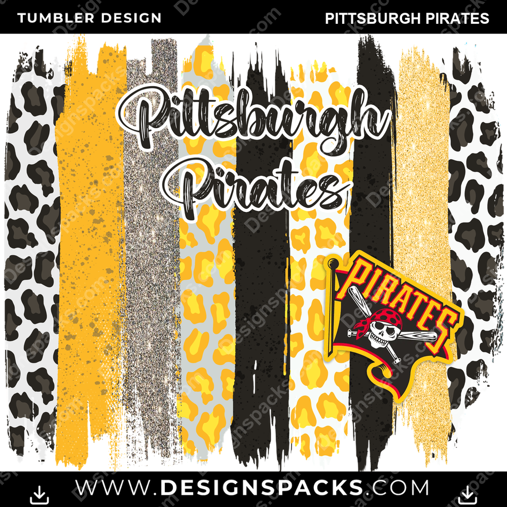 Baseball Brush Strokes Pittsburgh Pirates Tumbler Digital Wrap Design
