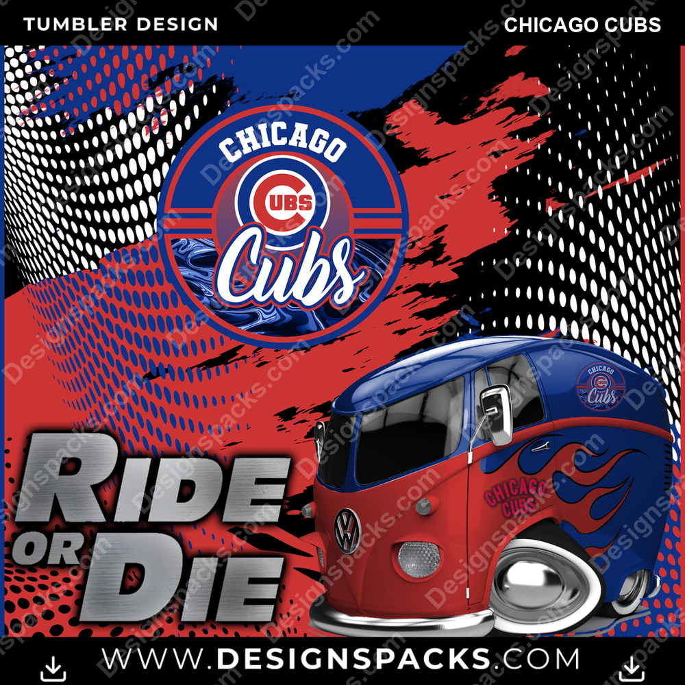 Baseball Ride or Die Chicago Cubs Tumbler Digital Wrap Design