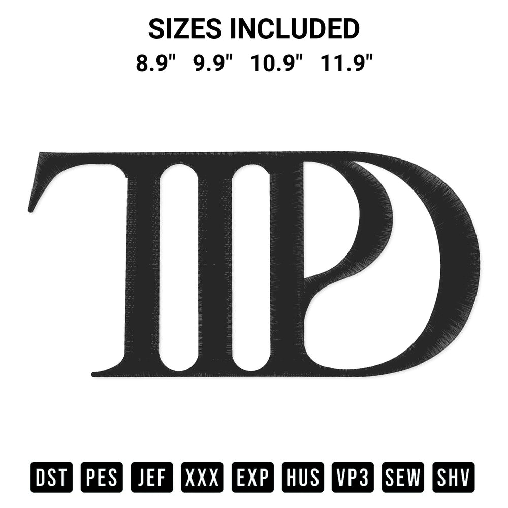 Stitch like a pro with the Ttpd Logo Embroidery Design embroidery pattern from Designspacks.com. High-quality digital machine embroidery file. Available sizes: 8.9", 9.9", 10.9", 11.9".