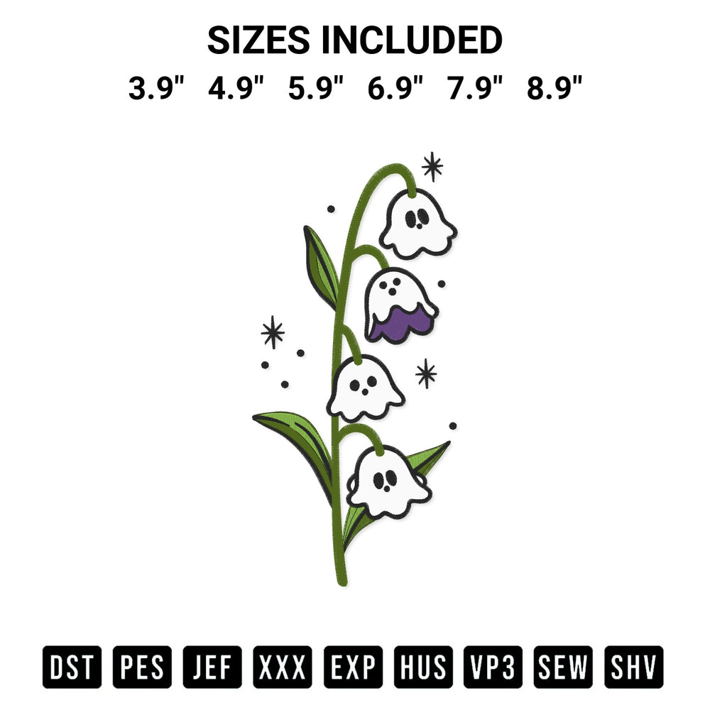 Create amazing crafts with the Ghosts Lily Of The Valley Plant Embroidery Design embroidery file. High-quality digital download from Designspacks.com, perfect for beginners and pros. Available sizes: 3.9", 4.9", 5.9", 6.9", 7.9", 8.9".