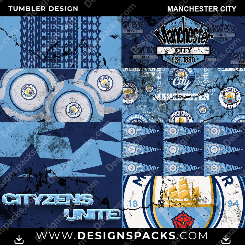 Soccer UK Distressed BG Manchester City MLS Soccer Tumbler Digital Wrap Design Download