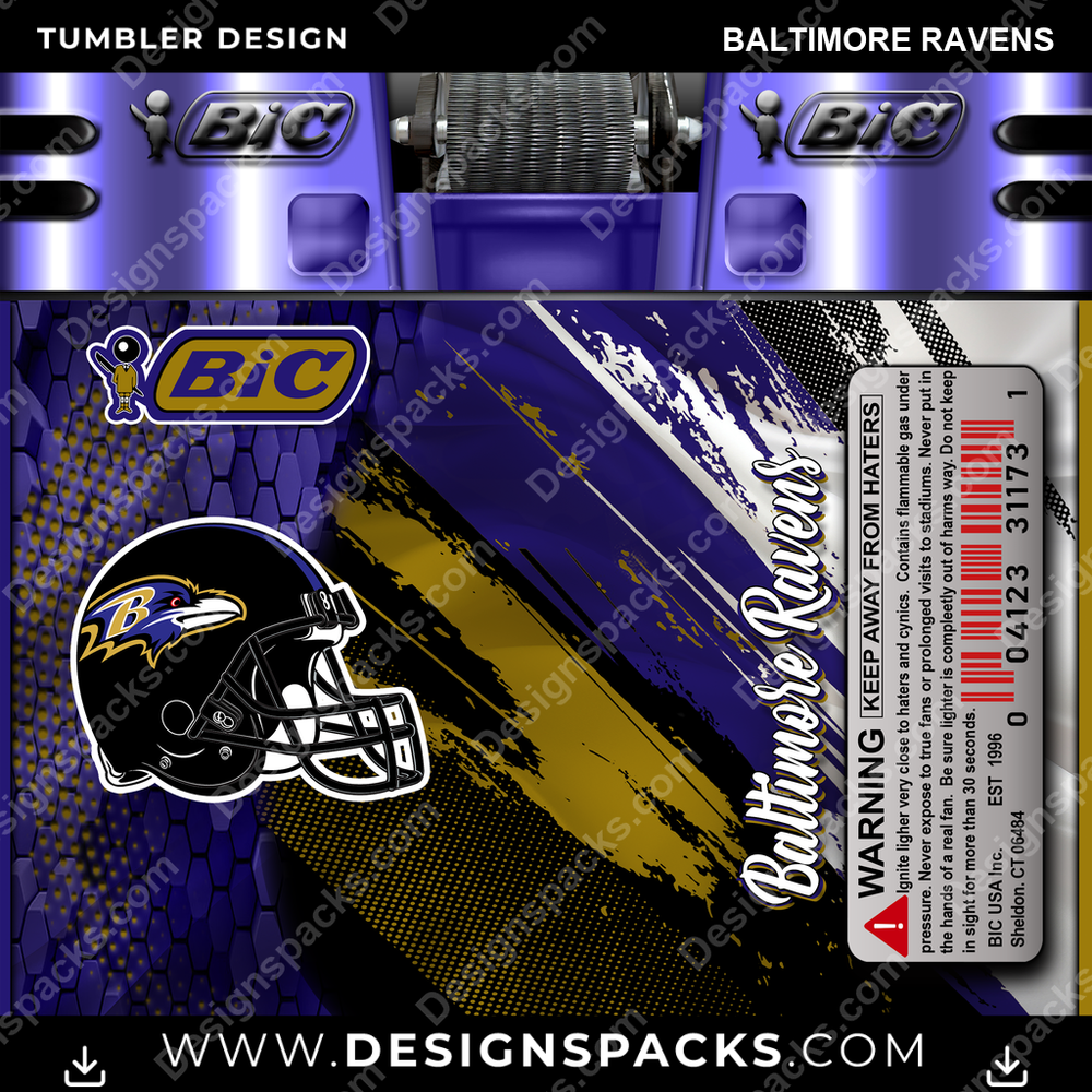 Football BIC Lighter Baltimore Ravens Tumbler Digital Wrap Design