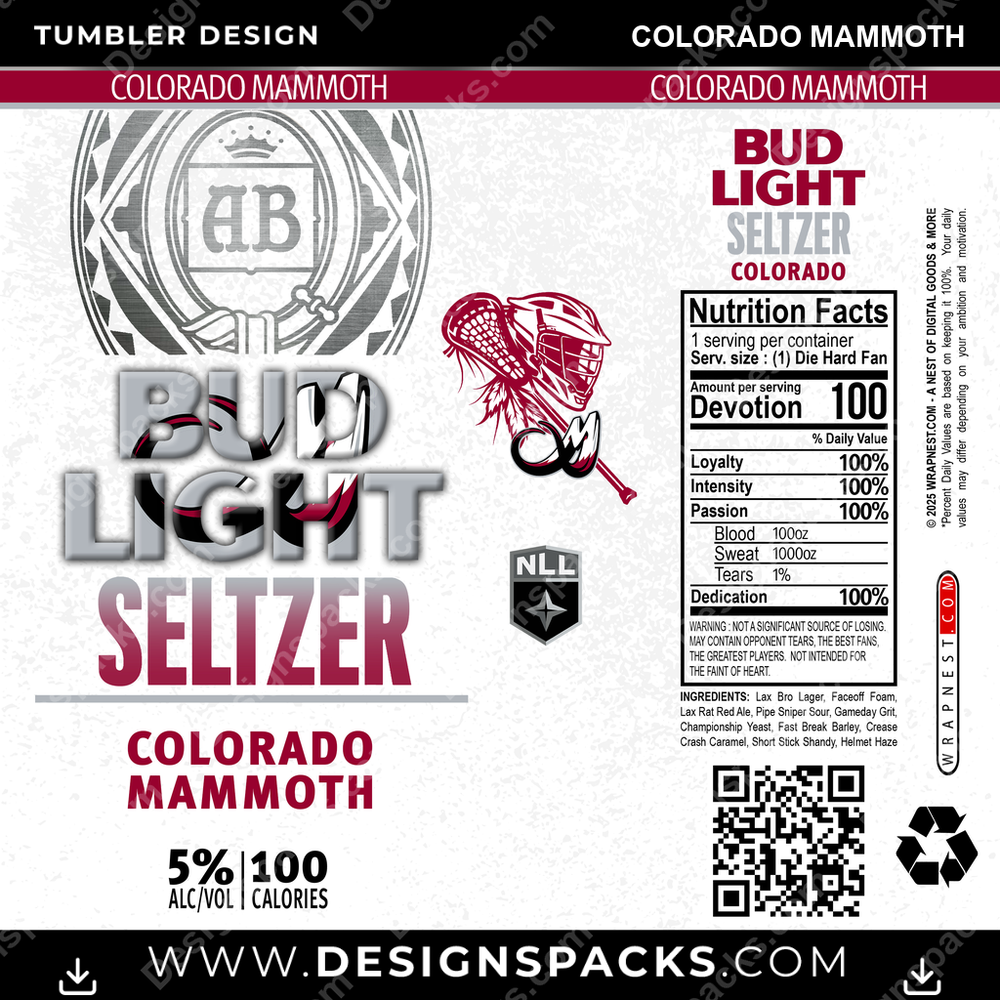 Lacrosse Bud Light Seltzer Colorado Mammoth Tumbler Digital Wrap Design