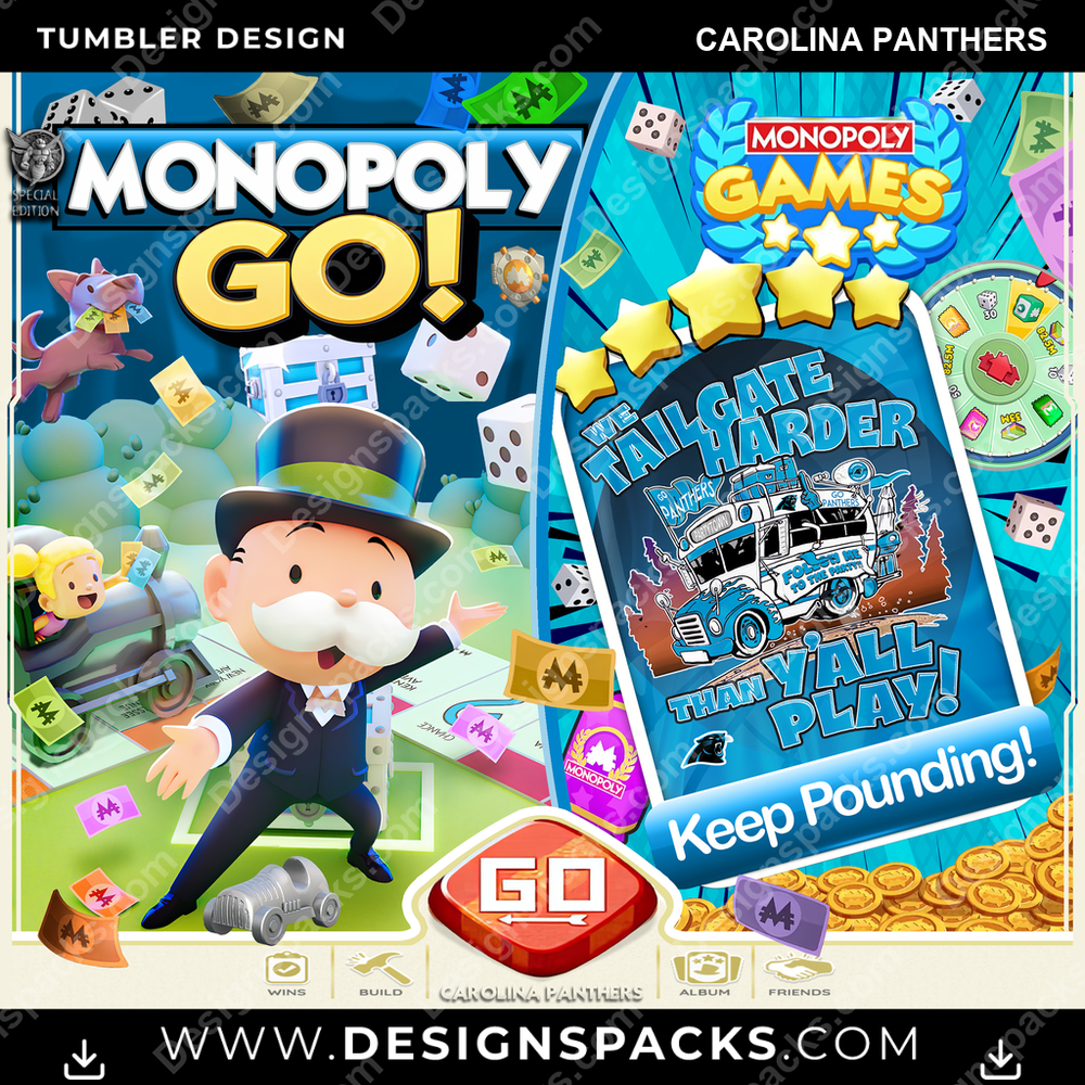 Football Monopoly Go! Carolina Panthers NFL Football Tumbler Digital Wrap Design Download