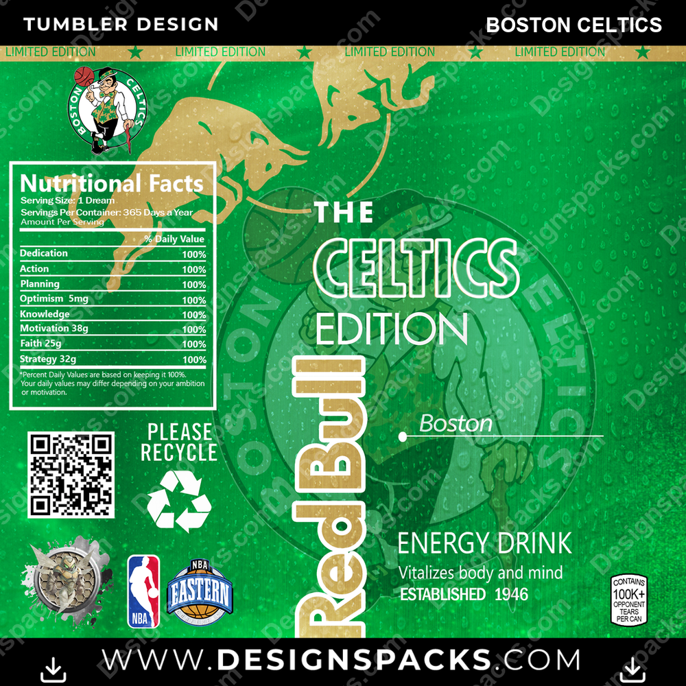 Basketball Red Bull Boston Celtics Tumbler Digital Wrap Design
