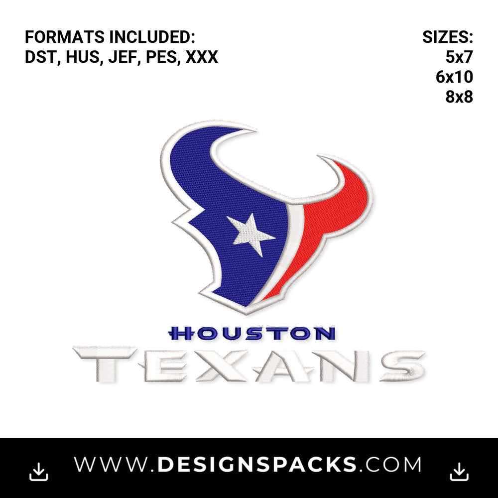 Houston Texans Football Team Logo Embroidery Design - Instant digital download pattern at Designspacks.com