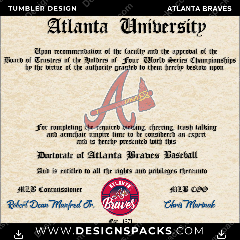 Baseball-Diplom Atlanta Braves Tumbler Digital Wrap Design