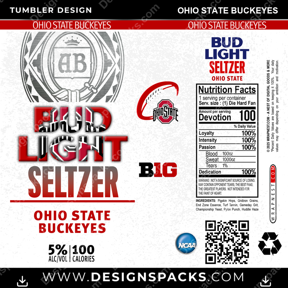 College Sport Bud Light Seltzer Ohio State Buckeyes Tumbler Digital Wrap Design