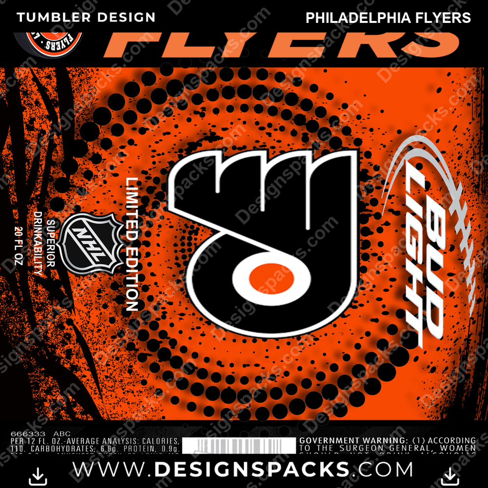Ice Hockey Bud Philadelphia Flyers NHL Hockey Tumbler Digital Wrap Design Download