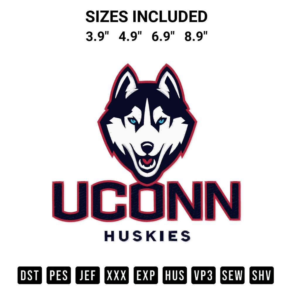 Transform your fabrics with the Uconn Huskies Embroidery Design embroidery design. Instant access to premium digitized patterns at Designspacks.com. Available sizes: 3.9", 4.9", 6.9", 8.9".