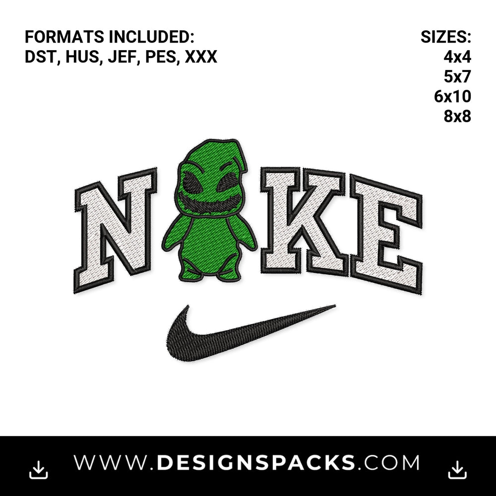 Green Oogie Boogie Nike Swoosh Embroidery Design - Instant digital download pattern at Designspacks.com