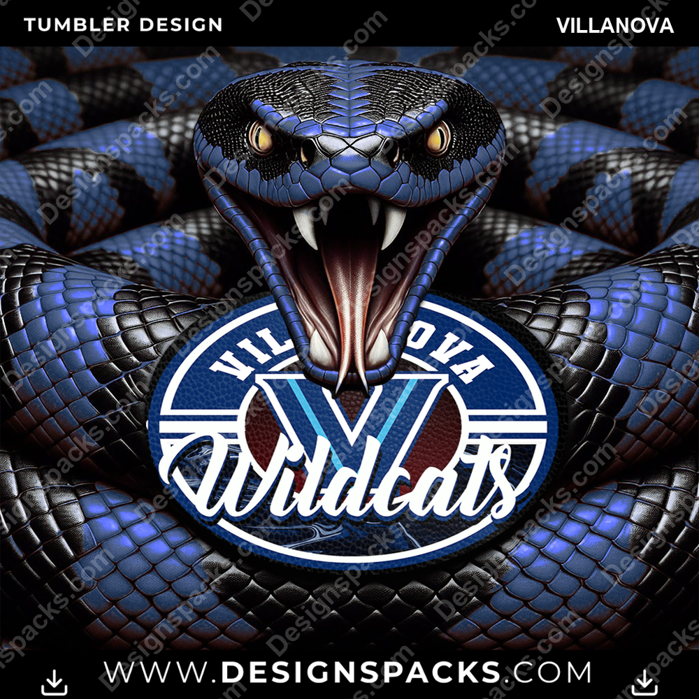 College Sport Rattle Snake Villanova Tumbler Digital Wrap Design