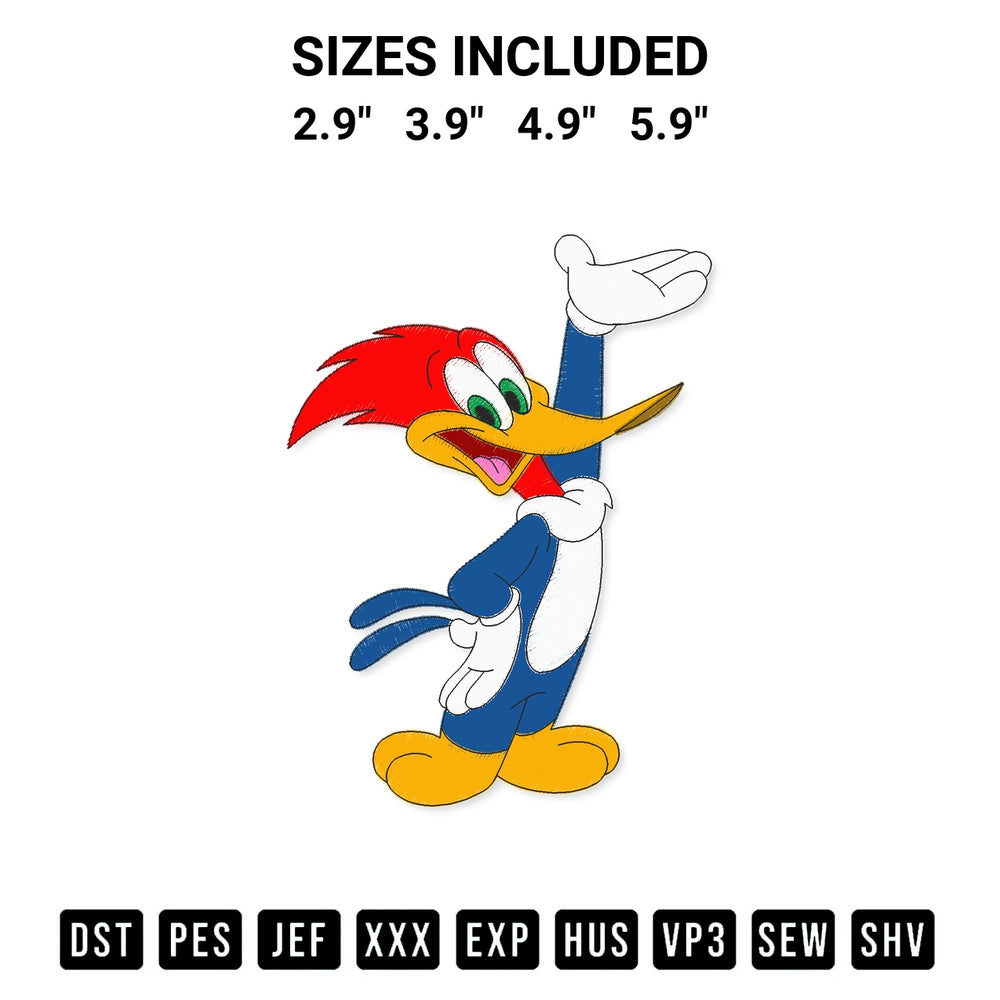 Download the Woody Woodpecker Embroidery Design machine embroidery design exclusively at Designspacks.com. Premium digitized pattern for apparel and DIY crafts. Available sizes: 2.9", 3.9", 4.9", 5.9".