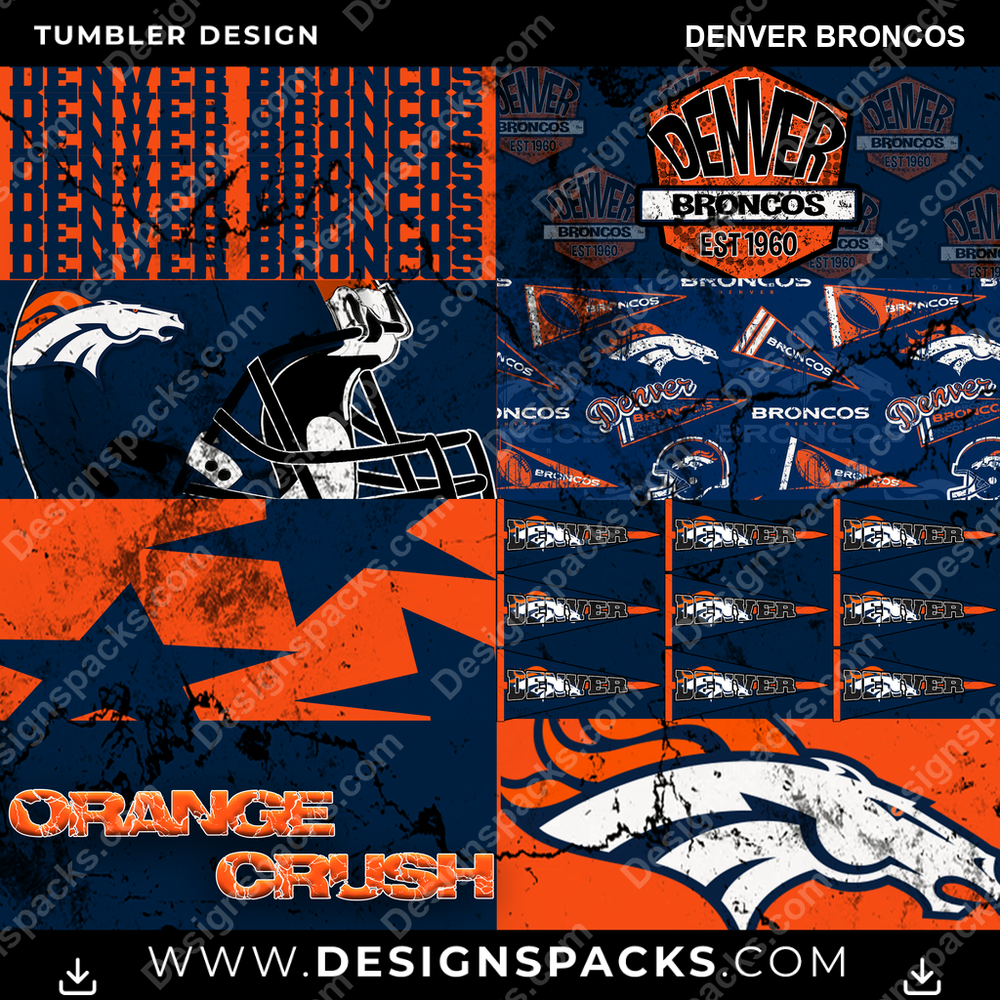 Football Distressed BG Denver Broncos NFL Football Tumbler Digital Wrap Design Download