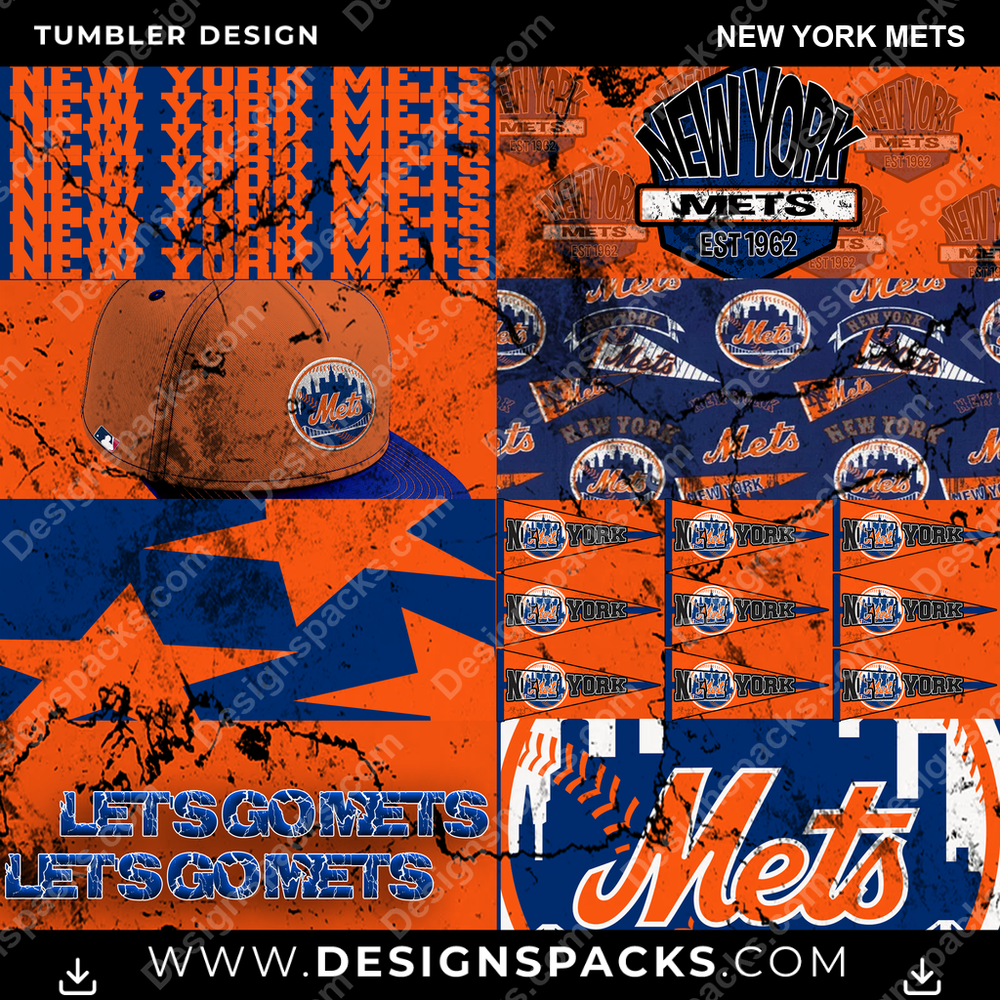 Baseball Distressed BG New York Mets Tumbler Digital Wrap Design