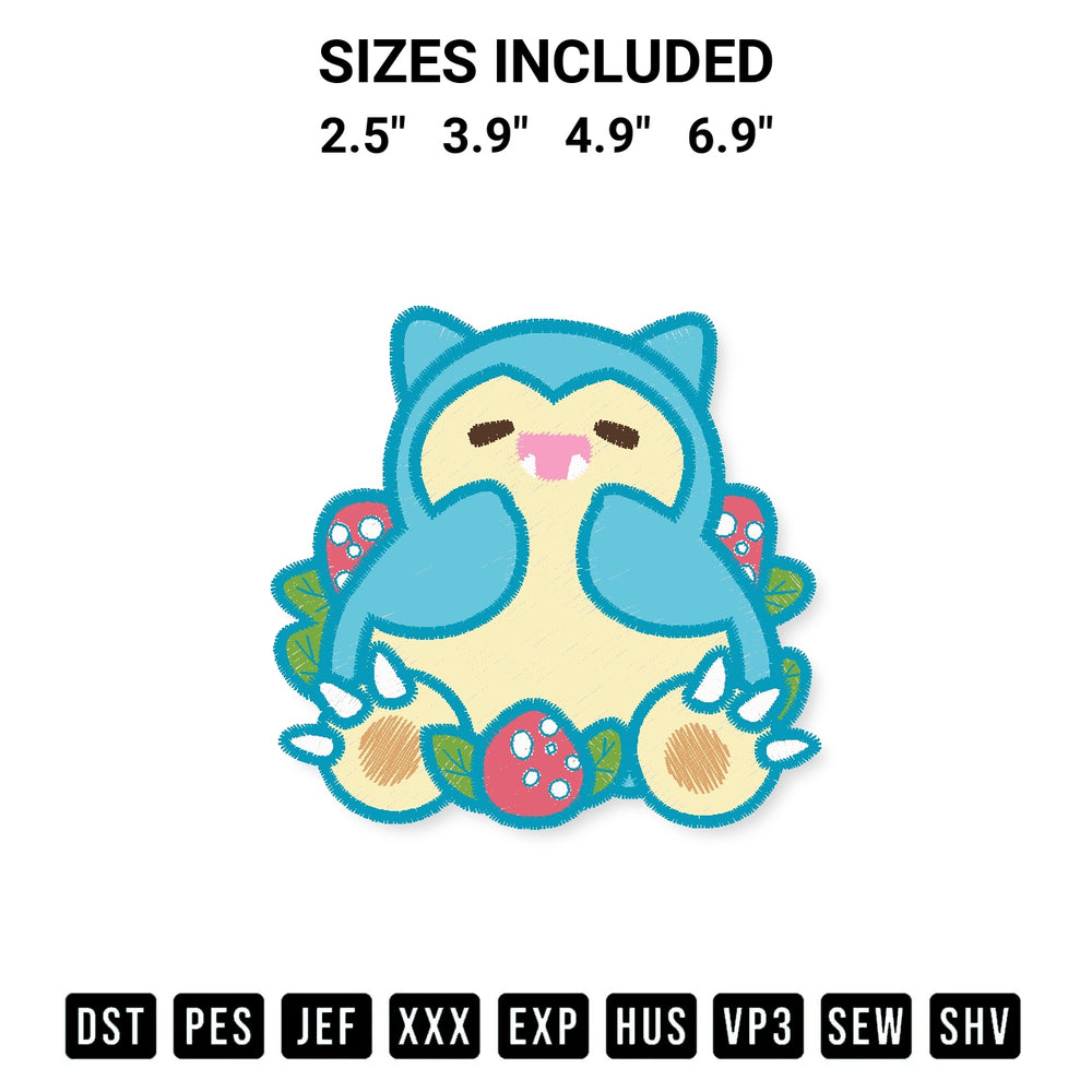 Create amazing crafts with the Snorlax Pokemon Cute Embroidery Design embroidery file. High-quality digital download from Designspacks.com, perfect for beginners and pros. Available sizes: 2.5", 3.9", 4.9", 6.9".