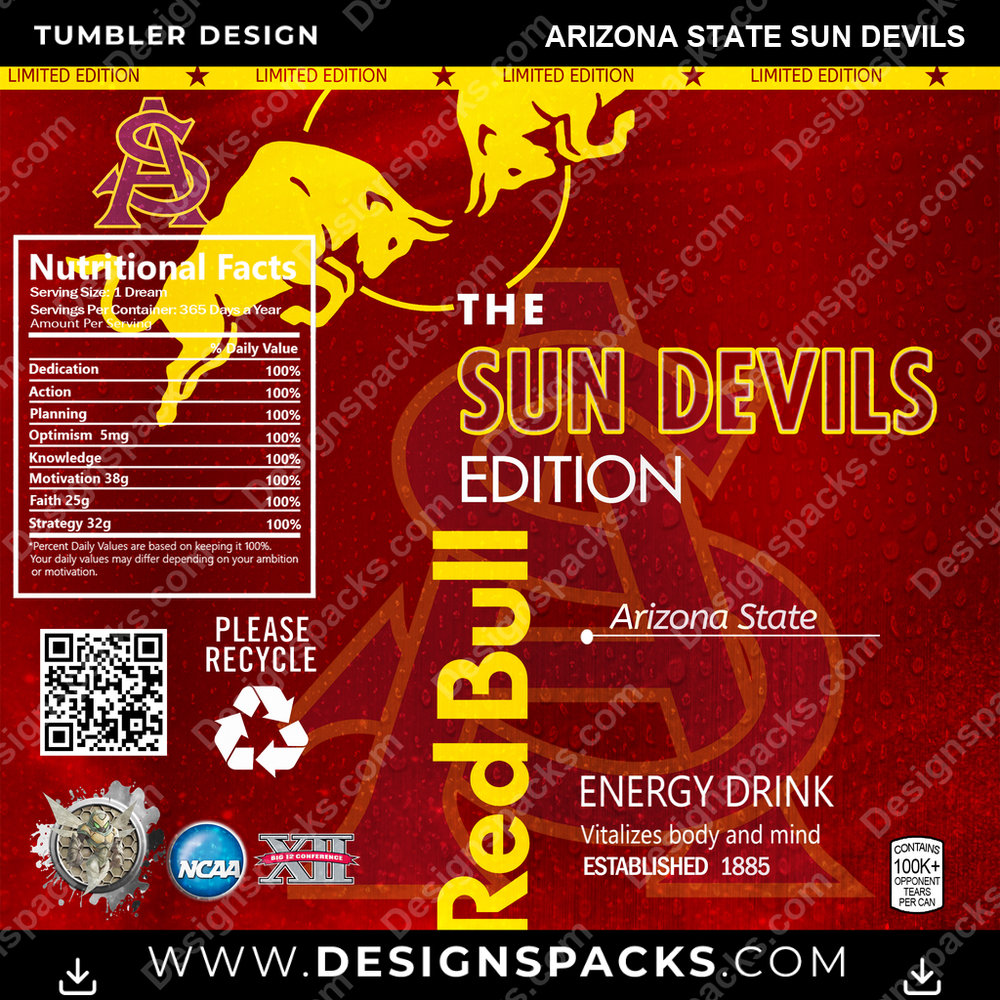 College Sport Red Bull Arizona State Sun Devils NCAA College Sport Tumbler Digital Wrap Design Download