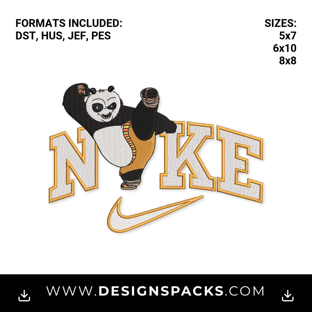 Kung Fu Panda Nike Swoosh Embroidery Design - Instant digital download pattern at Designspacks.com